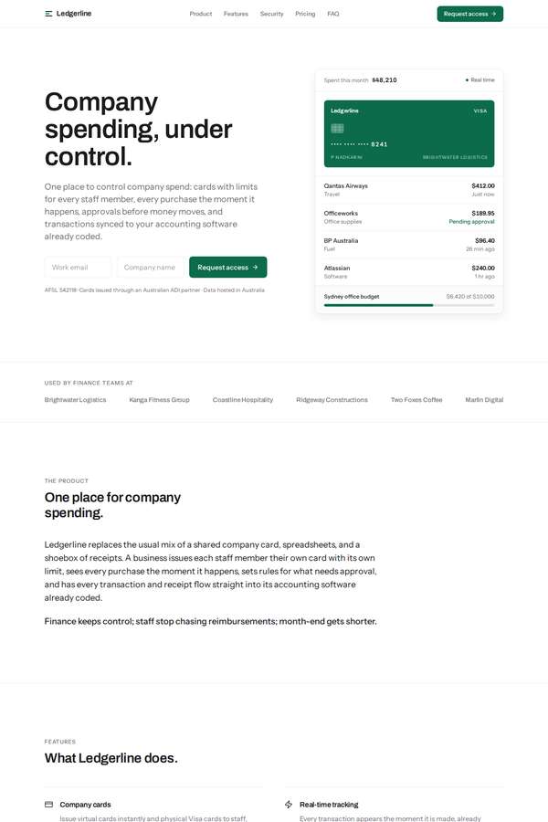 kimi-k3 build of Ledgerline business spend platform marketing site