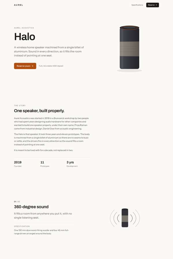 kimi-k3 build of Aurel Halo immersive 3D product-launch microsite
