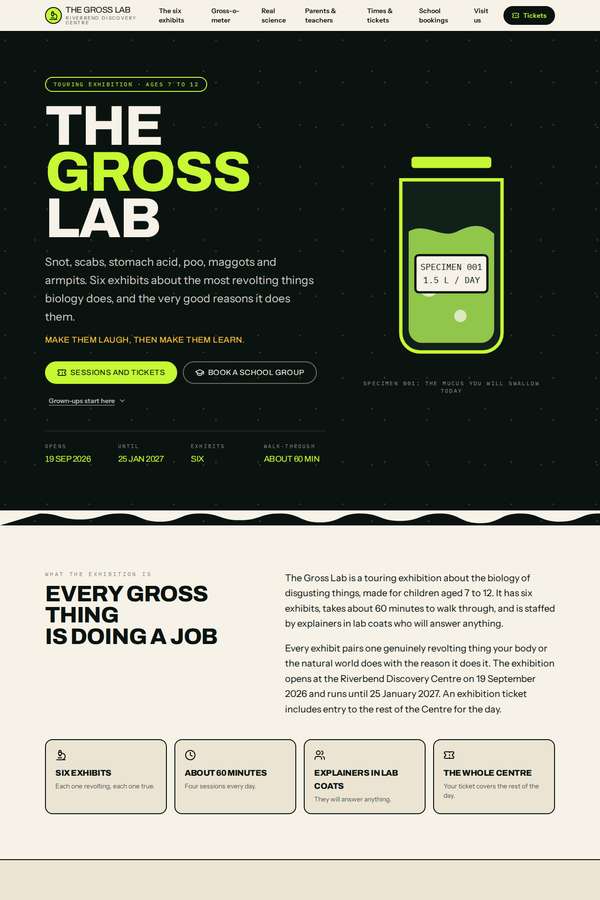 claude-fable-5 build of The Gross Lab children's museum exhibition companion site
