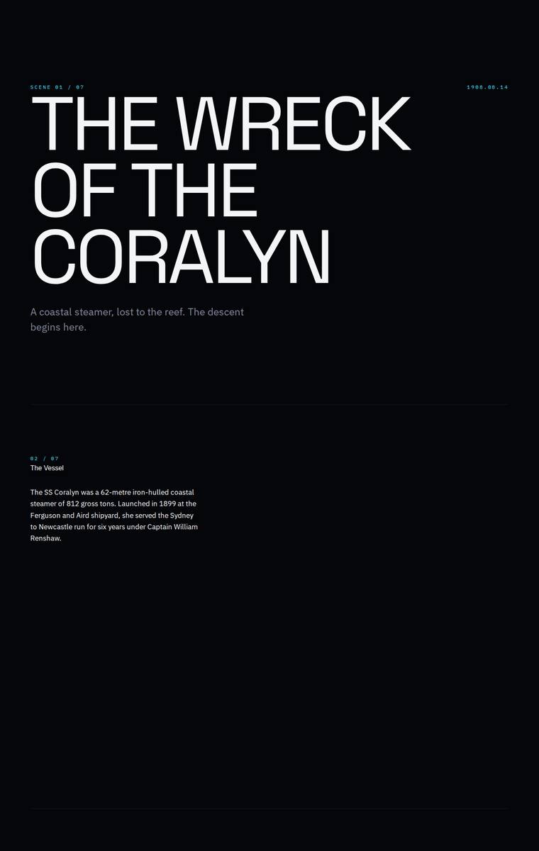 Yuki Tanabe (gemini-3.1-flash-lite) webdesign output - The Wreck of the Coralyn maritime museum microsite