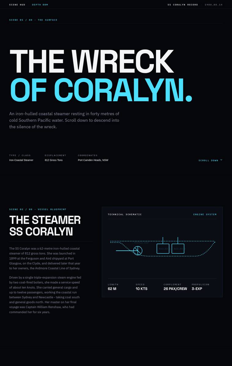 Yuki Tanabe (gemini-3.5-flash) webdesign output - The Wreck of the Coralyn maritime museum microsite