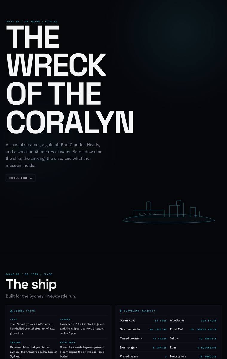 Yuki Tanabe (gpt-5.4-mini) webdesign output - The Wreck of the Coralyn maritime museum microsite