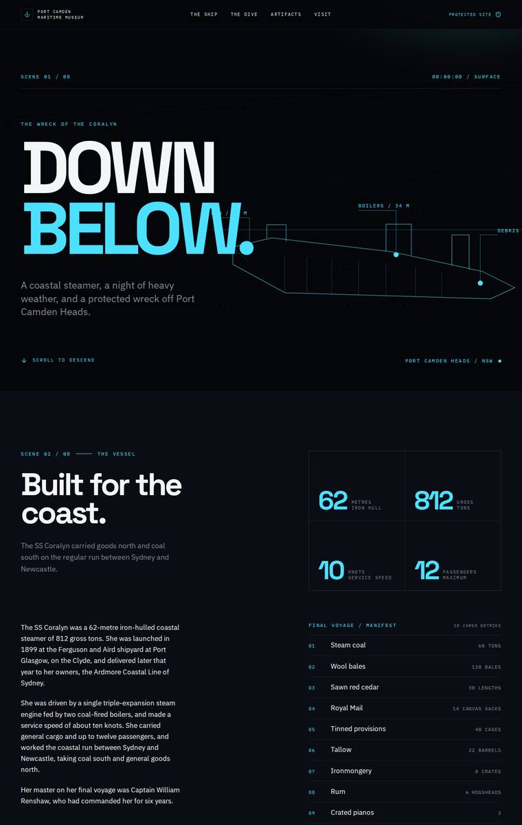 Yuki Tanabe (gpt-5.6-luna) webdesign output - The Wreck of the Coralyn maritime museum microsite