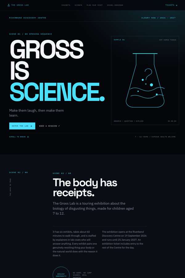 gpt-5.6-luna build of The Gross Lab children's museum exhibition companion site