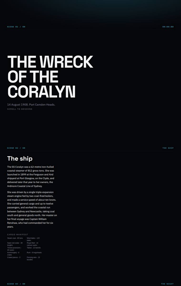 grok-build-0.1 build of The Wreck of the Coralyn maritime museum microsite