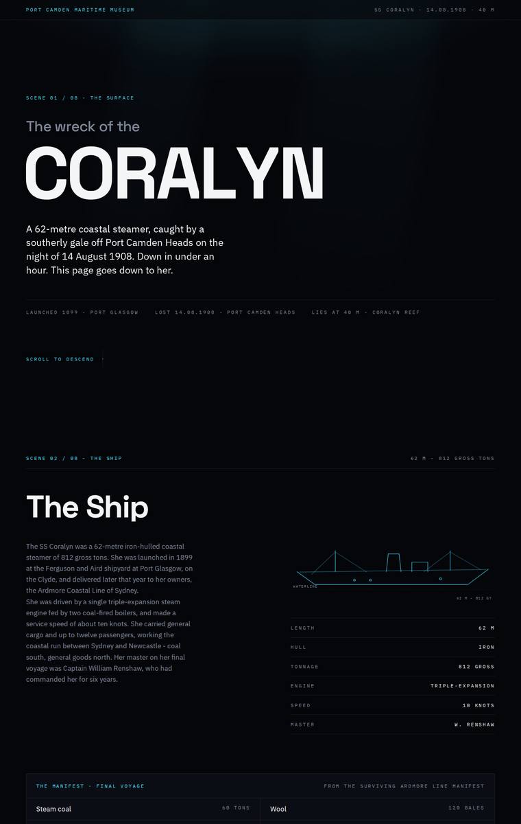Yuki Tanabe (kimi-k3) webdesign output - The Wreck of the Coralyn maritime museum microsite