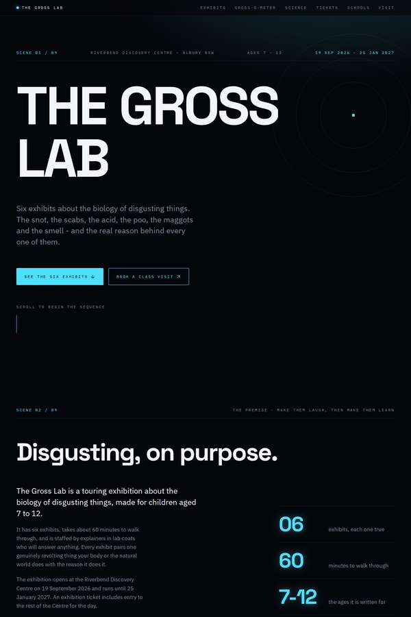 kimi-k3 build of The Gross Lab children's museum exhibition companion site