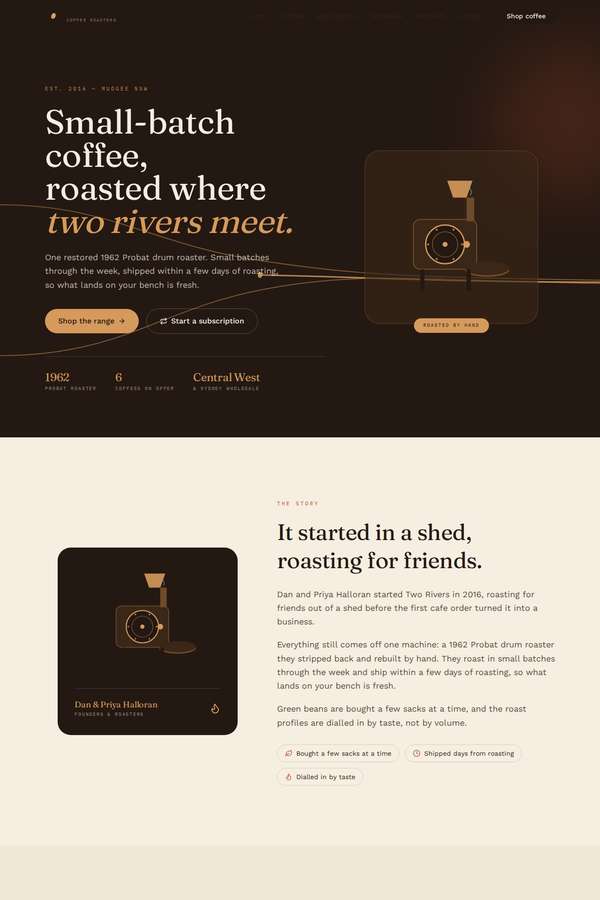 Opus 4.8 build of Two Rivers Coffee Roasters single-page site