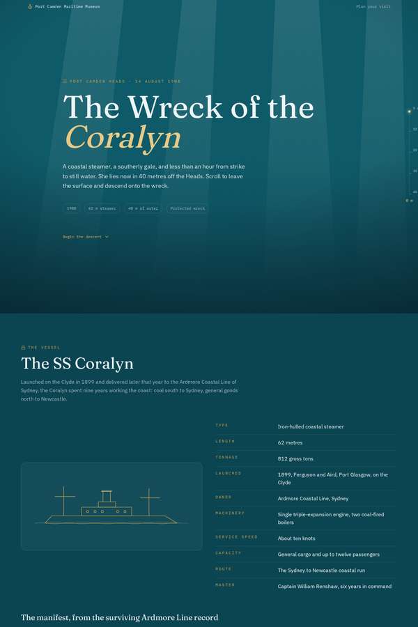 Opus 4.8 build of The Wreck of the Coralyn maritime museum microsite