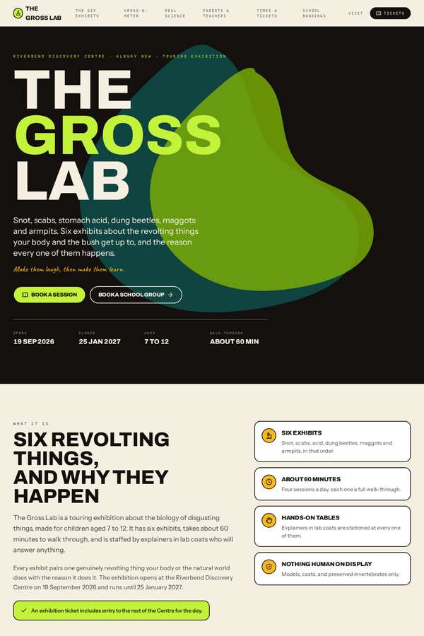 Opus 4.8 build of The Gross Lab children's museum exhibition companion site