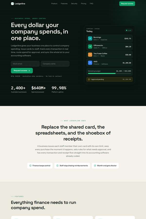 Opus 4.8 build of Ledgerline business spend platform marketing site