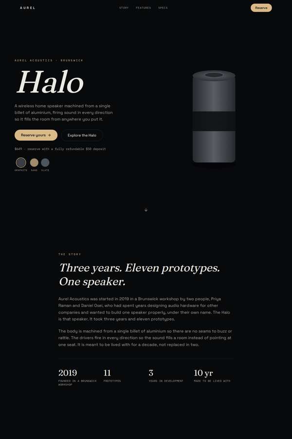 Opus 4.8 build of Aurel Halo immersive 3D product-launch microsite