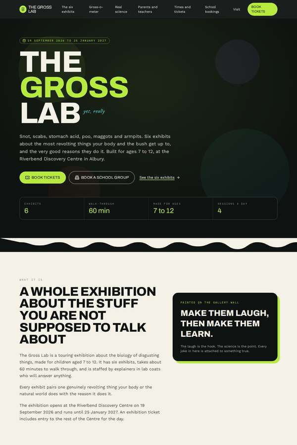 Opus 4.8 build of The Gross Lab children's museum exhibition companion site