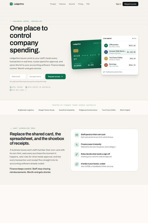 Opus 4.8 build of Ledgerline business spend platform marketing site