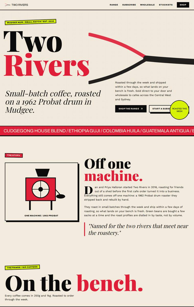 Mara Vieira (Opus 4.8) webdesign output - Two Rivers Coffee Roasters single-page site