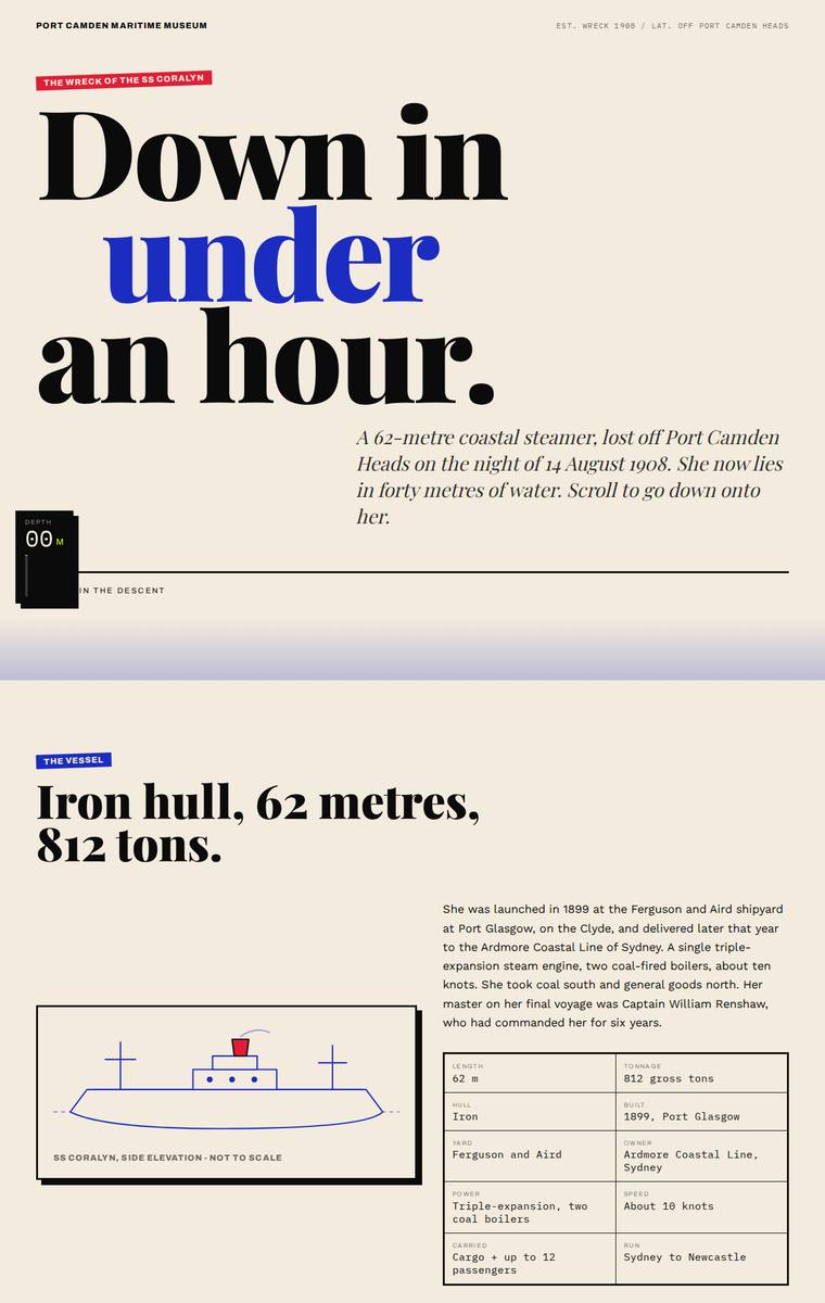 Mara Vieira (Opus 4.8) webdesign output - The Wreck of the Coralyn maritime museum microsite