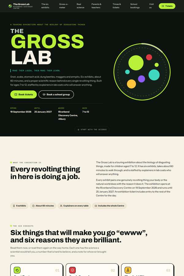 Opus 4.8 build of The Gross Lab children's museum exhibition companion site