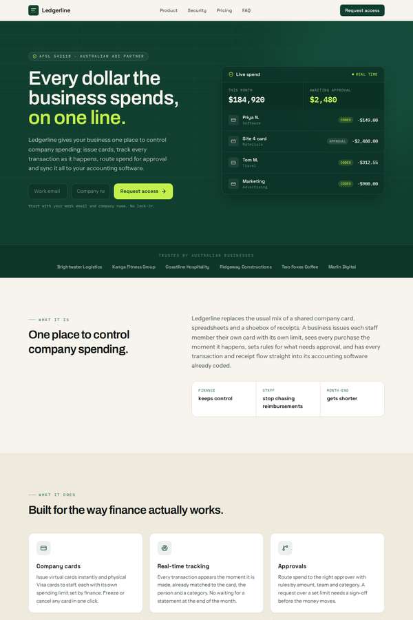 Opus 4.8 build of Ledgerline business spend platform marketing site