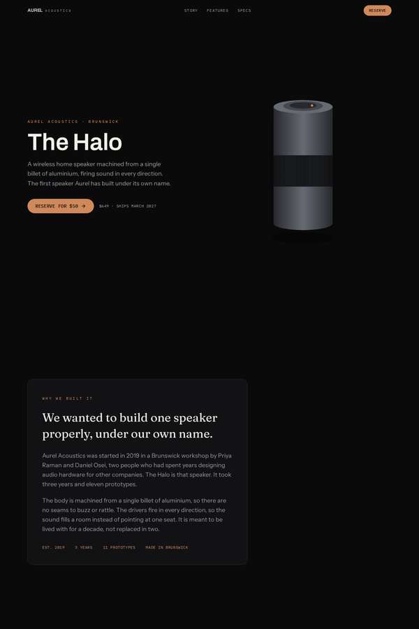 Opus 4.8 build of Aurel Halo immersive 3D product-launch microsite