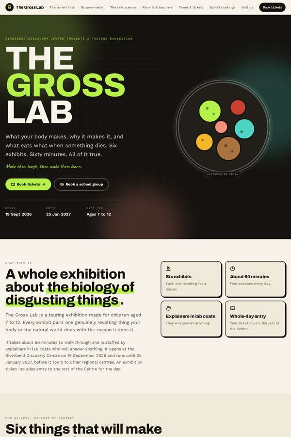 Opus 4.8 build of The Gross Lab children's museum exhibition companion site