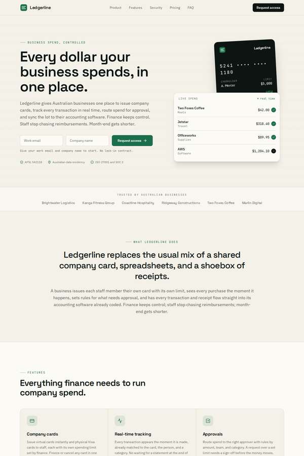 Opus 4.8 build of Ledgerline business spend platform marketing site