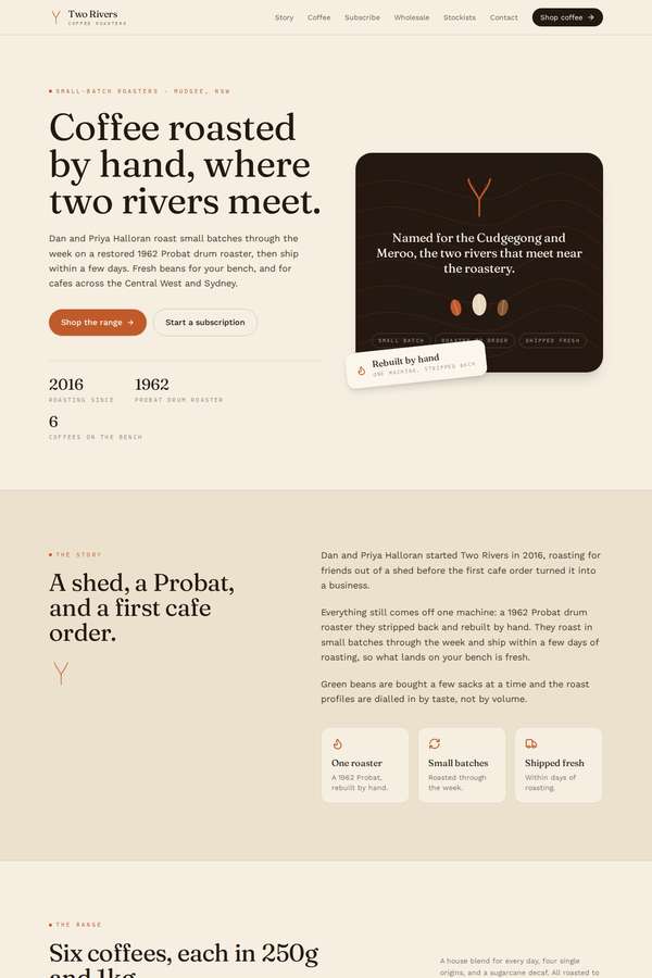 Opus 4.8 build of Two Rivers Coffee Roasters single-page site