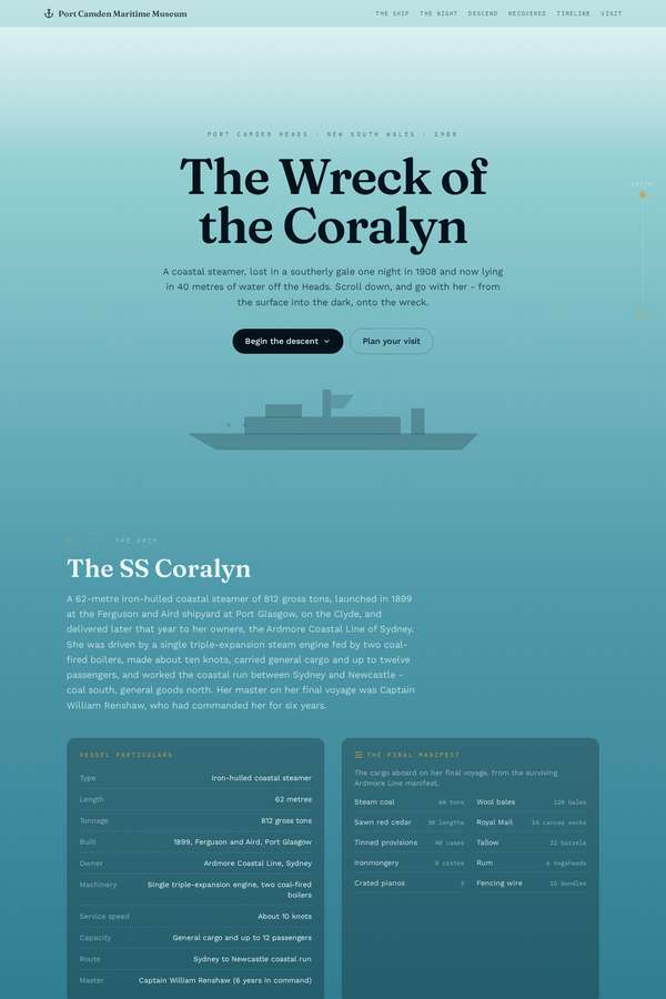 Opus 4.8 build of The Wreck of the Coralyn maritime museum microsite