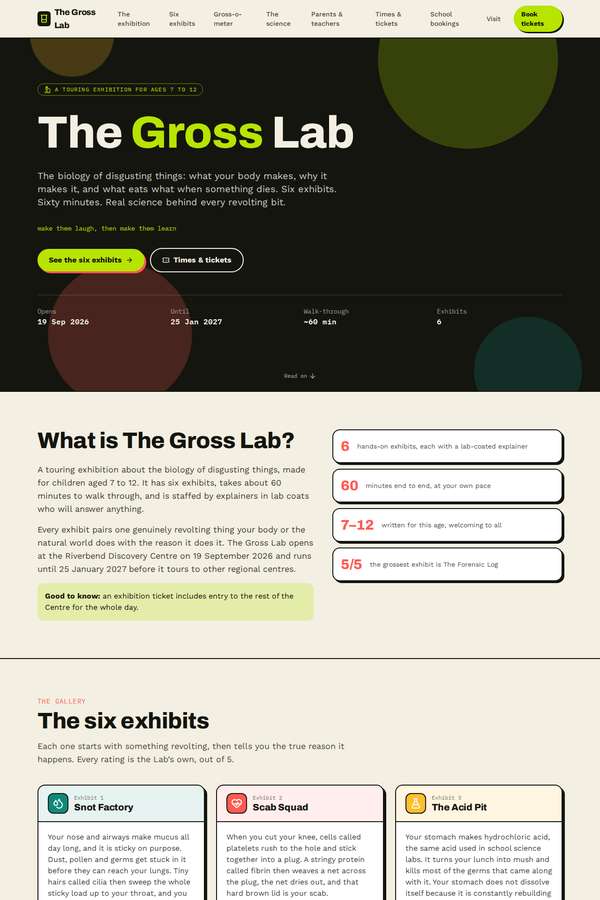 Opus 4.8 build of The Gross Lab children's museum exhibition companion site