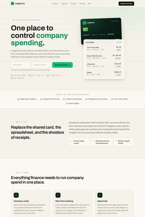 Opus 4.8 build of Ledgerline business spend platform marketing site