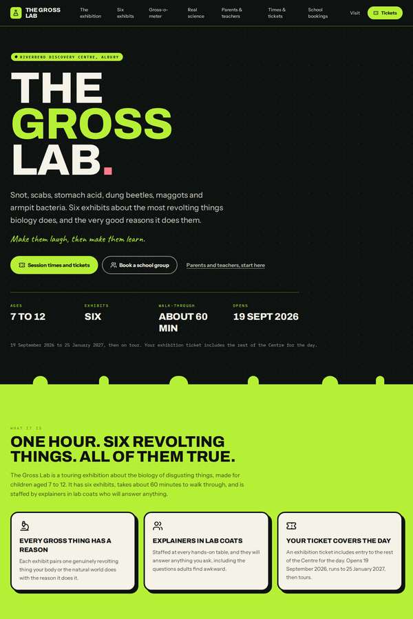 Opus 4.8 build of The Gross Lab children's museum exhibition companion site