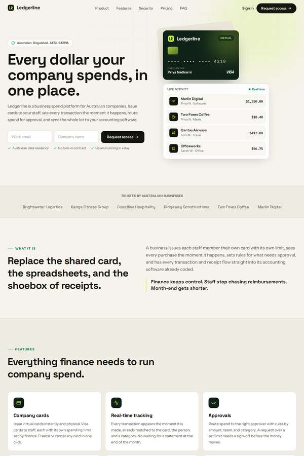 Opus 4.8 build of Ledgerline business spend platform marketing site