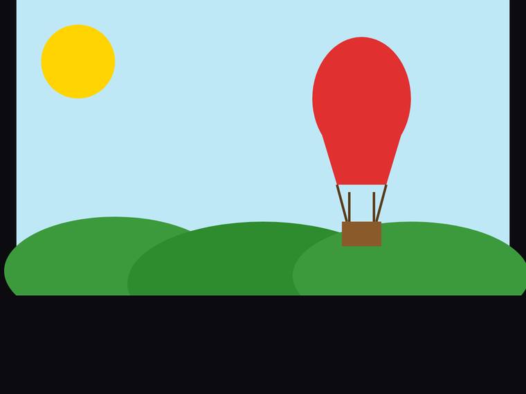 claude-sonnet-5 rendering of the Flat multi-object scene (sun, hills, hot-air balloon) benchmark - composite 100.0%