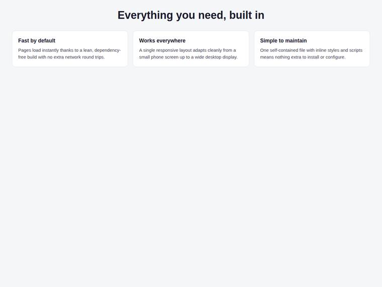 claude-sonnet-5 Websites output - Feature grid that reflows from one to two to three columns