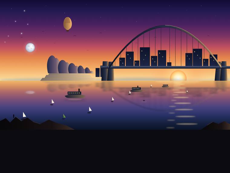 claude-sonnet-5 svg-scene output - Sydney Harbour at golden hour (SVG scene)