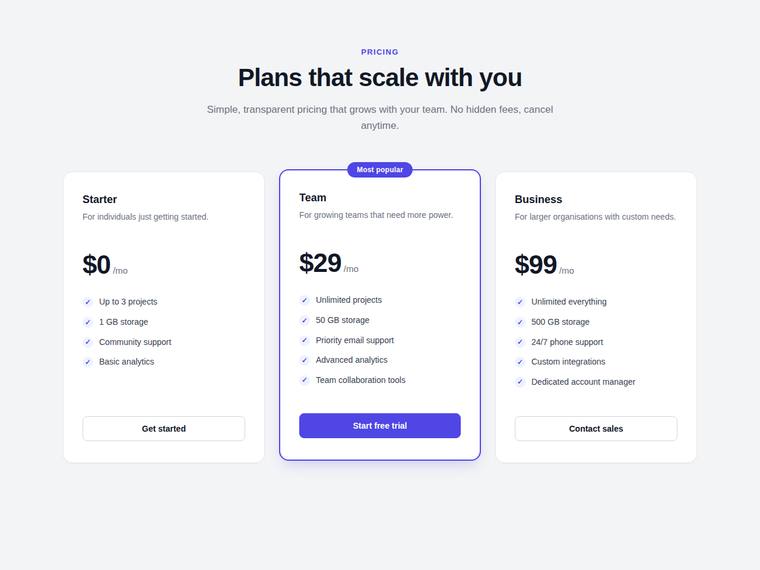 claude-sonnet-5 Websites output - Reproduce a three-tier SaaS pricing page from its screenshot